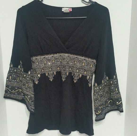 Body Central Sweaters - Black Boho sweater bell sparkle sleeves